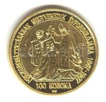 "Magyar aranypénzek utánveretben - Ferenc József jubileumi 100 korona" aranyozott Ag emlékérem (5.5g) T:PP csak 2009db!