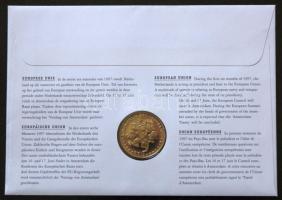 Hollandia 1995. Ecu "Európai Unió" érmés borítékon alkalmi bélyegzős bélyegpárral, hátolda...