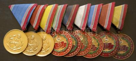 1964/65 "Szolgálati Érdemérem" 9db különböző kitüntetése mellszalaggal, együtt felfüggesztve T:2