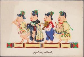 New Year pigs with instruments s: H. Morvay Klári