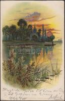 Sunset at the lake, litho