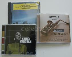 3 db CD : Leonard Bernstein a Los Angelesi Filharmonikusokkal( West Side Story, Kék Rapszódia) , Srah Vaughan, Borders  felvételei eredeti tokban, bontatlan ill. jó állapotban