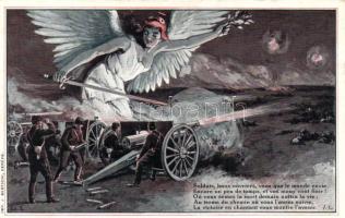 French soldiers with canon, artist signed