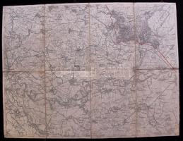 cca.1895 K. u. K. militär- geographisches Institut: Beregszász és Mező-Tarpa katonai vászon térkép. / Berehove and Mezőtarpa Military map on canvas 50x38.5 cm