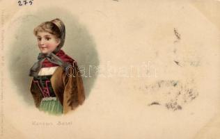 Folklore, Swiss national costume, lady from Basel, litho