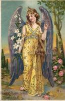 Christmas, angel, litho, Emb.