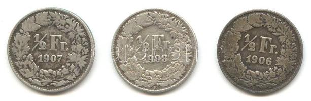 Svájc 1906/1907/1908. 1/2Fr Ag (3x) T:3
Switzerland 1906/1907/1908 1/2 Franc Ag (3x) C:F