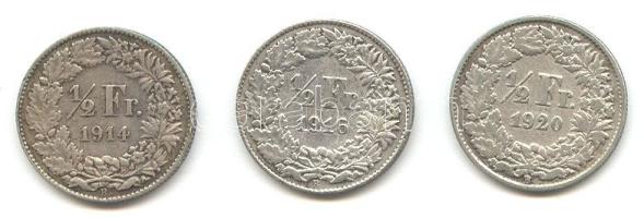 Svájc 1914/1916/1920. 1/2Fr Ag (3x) T:2-,3
Switzerland 1914/1916/1920. 1/2 Franc Ag (3x) C:VF,F