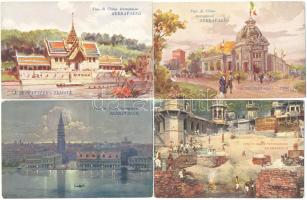 Torinoi Kiállítás / Expo 1911 - 15 darabos képeslapsorozat szép, dombornyomott litho tokbban