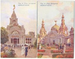 Torinoi Kiállítás / Expo 1911 - 15 darabos képeslapsorozat szép, dombornyomott litho tokbban