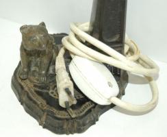 cca. 1900 Asztali lámpa állítható fejjel, talapzatán ülő medvével, sérült foglalattal 31cm