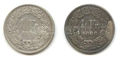 Svájc 1877/1886. 1Fr Ag (2x) T:2-,3
Switzerland 1877/1886. 1 Franc Ag (2x) C:VF,F