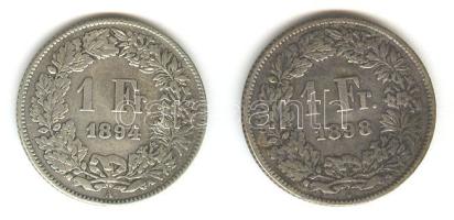Svájc 1894/1898. 1Fr Ag (2x) T:3+
Switzerland 1894/1898. 1 Franc Ag (2x) C:F+