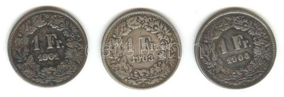 Svájc 1901/1903/1904. 1Fr Ag (3x) T:2-,3+
Switzerland 1901/1903/1904. 1 Franc Ag (3x) C:VF,F+