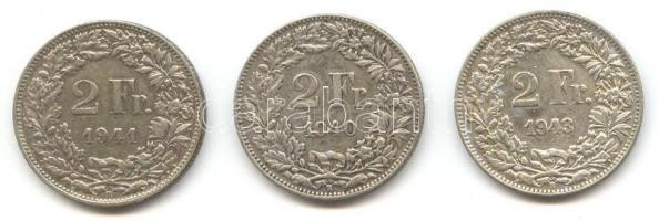 Svájc 1940/41/43. 2Fr Ag (3x) T:2-
Switzerland 1940/41/43. 2 Franc Ag (3x) C:VF