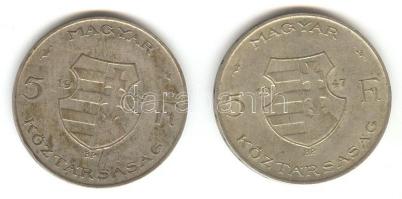 1947. 5Ft Ag "Kossuth" (2x) T:3