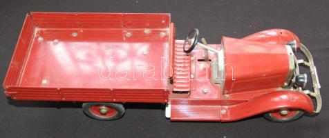 Piros fém teherautó modell jó állapotban/ Red, metal lorry model 42cm