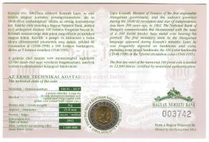 Elsőnapi veretek: 2002. 100Ft "Kossuth" elsőnapi veret sorszámozott díszlapon T:BU Csak 12...