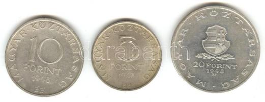 1948. 5Ft "Petőfi" + 10Ft "Széchenyi" + 20Ft "Táncsics" Ag sor T:2 kis ph.