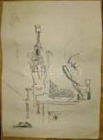 1974 Váradi jelzéssel: Káosz, akvarell 86x61 cm