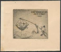 1935 Bajor Ágost(1892-1958): Sok szerencsét az új évben! Jelzett rézkarc 13x11cm