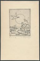 1942 Bajor Ágost (1892-1958) : Békét, megértést hozzon 1942! Jelzett rézkarc  13x9cm