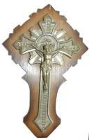 Nagyméretű díszes réz-fa feszület / wood-brass crucifix 26x41cm