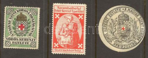 cca. 1914 3db Magyar Vöröskereszt ill. Szombathelyi Fehér-kereszt Egyesület levélzáró