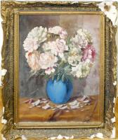 Murin Vilmos (1891-1952): Virágos csendélet. Olaj, vászon. Jelzett. (egy kis lyukkal) 60x80 cm keretben