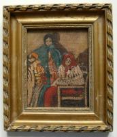 Jó állapotú aranyozott régi képkeret, benne akvarellel 20x24 cm