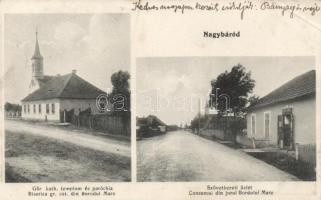 Nagybáród co-operative store, church (EB)