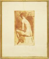 Ismeretlen jelzéssel: Női akt. Színes  rézkarc üvegezett keretben, az üveg megrepedt, 41x52cm