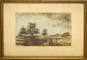 Görög Rezső (1930): Zagyvapart , színezett  és jelzett rézkarc 55x41cm