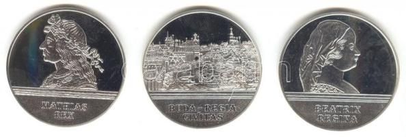 DN "Mátyás szett" 3db ezüstözött réz nikkel emlékérem eredeti dísztokban, tanúsítvánnyal (d=38,61mm) "Mátyás király" + "Beatrix" + "Budai vár" T:PP Csak 1000db!