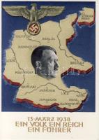 Náci propagandalap "Ein Volk ein Reich ein Führer 10. April 1938 Bekenntnis abgegeben" alkalmi bélyegzéssel T1