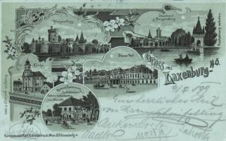 1899 Laxenburg with cyclist restaurant litho (small tear)