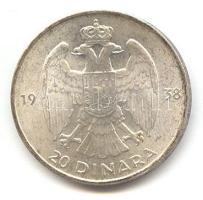 Jugoszlávia 1938. 20D Ag T:2 Yugoslavia 1938. 20 Dinara Ag C:XF