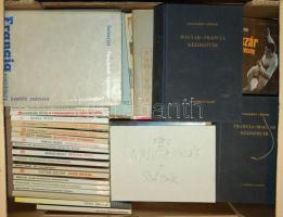Vegyes könyvtétel jó állapotban papír ládában: utazás, nyelvtanulás, ezotéria... témákban