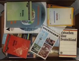 Vegyes könyvtétel jó állapotban papír ládában: utazás, nyelvtanulás, ezotéria... témákban