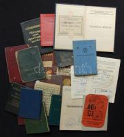 1900-1952 18 db régi igazolvány : munkakönyv, személyigazolvány, vasúti igazolvány, mezogadasági termelőszövetkezet tagkönyv...