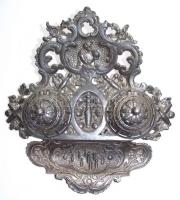 Díszes vas öntvény kalamáris sorszámmal és porcelán betéttel / Numbered metal ink-pot 26x27cm