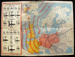 1940 A II. világháború légiharc-térképe az elleságes géptipusokkal / 1940 Air-war map of the WW. II. with the types of enemy planes 65x50 cm