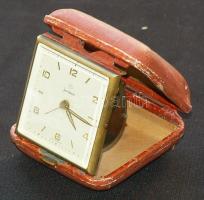 cca 1940 Junghans mechanikus úti ébresztőóra bőr tokkal