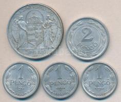 1941-44. 1P (3x) + 2P + 1943. 5P "Horthy balra" Alu T:2,3