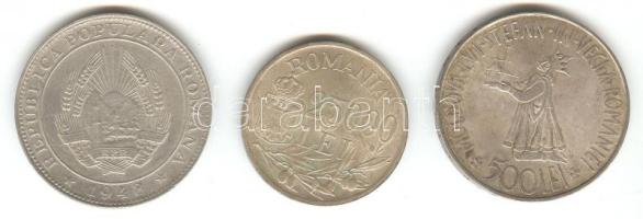 Románia 1941. 500L Ag "Besszarábia" T:3 + 1946. 25.000L Ag T:2- + 1948. "Nicolae Balc...