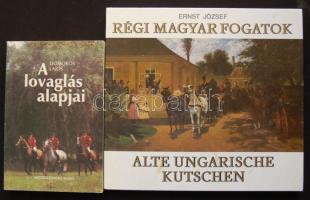 2 db lovaglással kapcsolatos könyv: Ernst József : Régi magyar fogatok./ Alte ungarische Kutschen.Téka könyvkiadó, Budapest. Magyar és német nyelven + Domonkos Lajos: A lovaglás alapjai. Mezőgazdasági Kiadó, Budapest 1987.