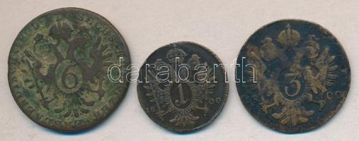 Ausztria/magyar verdejel 1800S 1Kr + 1800B 3Kr + 1800E 6Kr T:2-,3