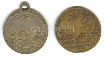 Ausztria 1813. "I. Ferenc császár és I. Sándor cár/ Lipcsei csata" Br emlékzseton (32mm) T:2 f. + Német Birodalom 1813. október 30. "I. Ferenc császár - I. Sándor cár - III. Wilhelm szövetsége / Hanaui csata" Br emlékzseton (32mm) T:3 Austria 1813. "Franz I and Alexander I/ Battle of Leipzig" Br commemorative token (32mm) C:XF eared + German Empire 1813. 30th October "Franz I - Alexander I - Wilhelm III / Battle of Hanau" Br commemorative token (32mm) C:F