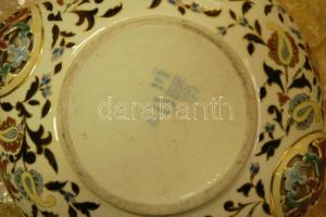 cca 1875 Antik, nagyméretű kézzel festett, aranyozott, áttört Zsolnay bonbonniere máz alatti kék jel...