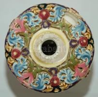 cca 1875 Antik, kézzel festett, aranyozott, áttört Zsolnay urnaváza máz alatti kék jelzéssel. (alján...